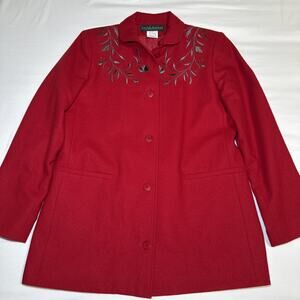 Harve Benard Benard Holtzman Womens Sz 10 Red Wool Jacket Embroidered Floral EUC
